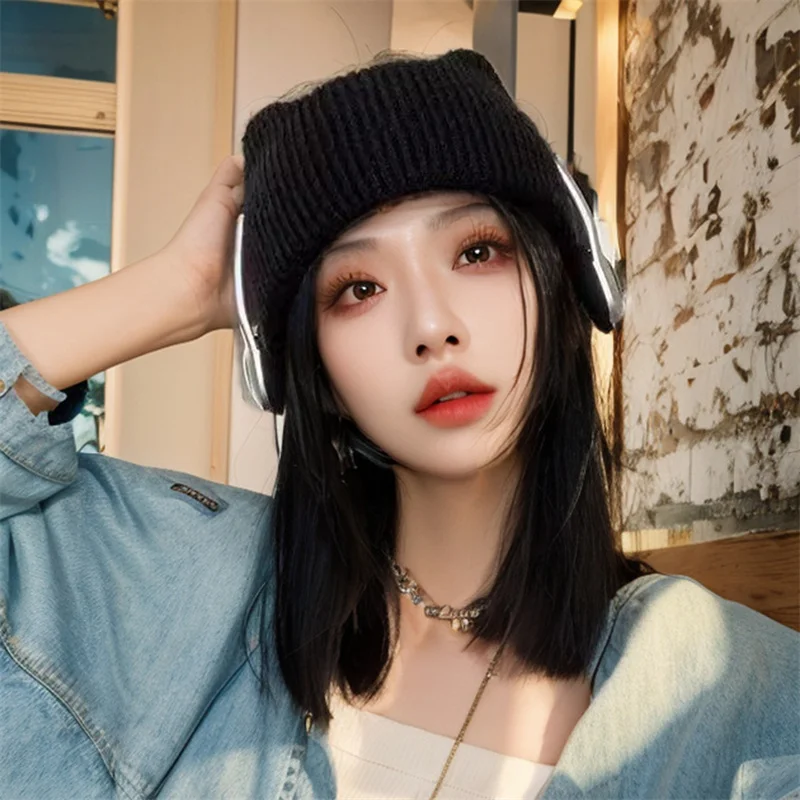 Sports Headbands Elastic Sweet Cat Ears Headband Winter Warm Knitted Women Cute Korean Face Washing Wide-brimmed Sports Hair Wrap
