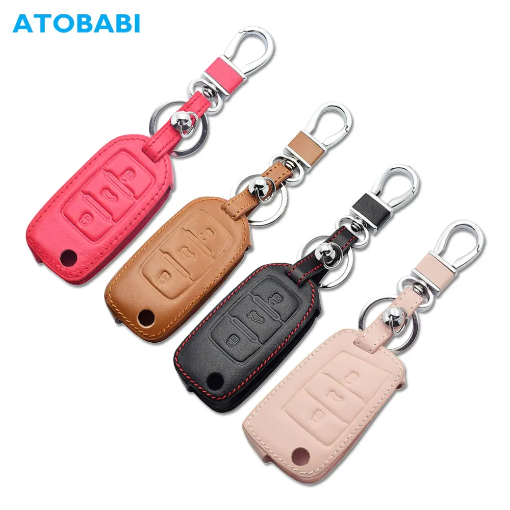 Leather Car Key Case Flip Remote Cover For VW Volkswagen Polo Golf 7 Passat B6 B5 UP Beetle Tiguan Skoda Octavia SEAT Ibiza Leon