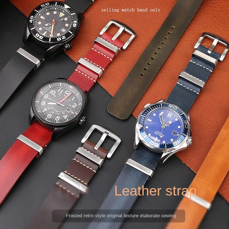 Cinturino Per Orologio Da Uomo In Vera Pelle Adatto Per Catene Per Orologi In Pelle Bovina Omega/Iwc/Rolex/Hamilton/Citizen 20Mm 22Mm 24Mm