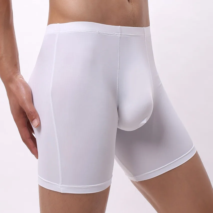 

Lengthen Boxers Men Underwear Seamless Ice Silk Mens U Convex Pouch Boxer Shorts Male Mid Waist Panties Long Leg Underpants