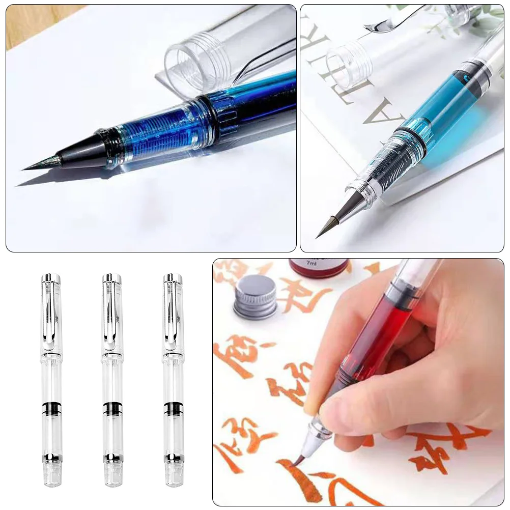 3Pcs Fountain Brush Pen Calligraphy Brush Pen Flexible Brush Tip Ink Refill Brush Pen for Sketch Drawing Scrapbook and