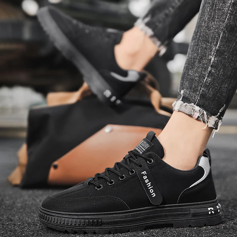 STRONGSHEN Men Sneakers Leather Casual Shoes Men Lace Up Slip on Walking Shoes Male Fashion British Style Shoes Chaussure Homme