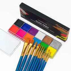 Vibrant Multicolor Face & Body Oil Paint Set for Kids - Non - toxic, Safe for Halloween & Cosplay Parties, Includes Brush (GlowPaint blue brush)