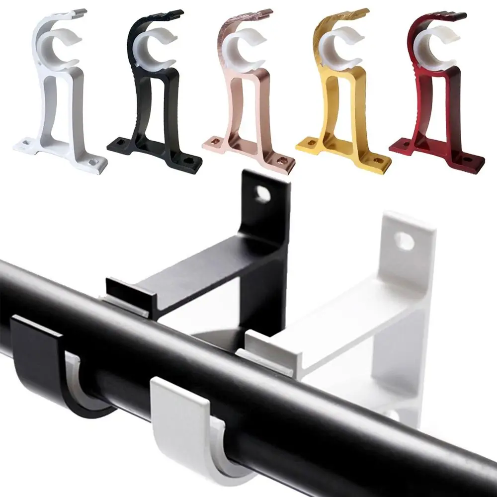 New Durable Aluminum Alloy Curtain Rod Bracket Thicken Single Hanger Hook Rod Support Clamp Fixing Clip Furniture Hardware