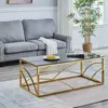 Stainless Steel Rectangular Accent Glass Coffee Table for Living Room- 46.8" Modern Sleek Center Table with Lounge Table with Bl 1