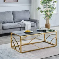 Stainless Steel Rectangular Accent Glass Coffee Table for Living Room- 46.8" Modern Sleek Center Table with Lounge Table with Bl 1