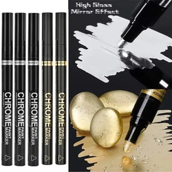 Chrome Mirror Waterproof Paint Marker - Gold/Silver with 2mm Nib for Rock, Ceramic, Glass, and Metal Repair (3pcSilver -2pc Gold)