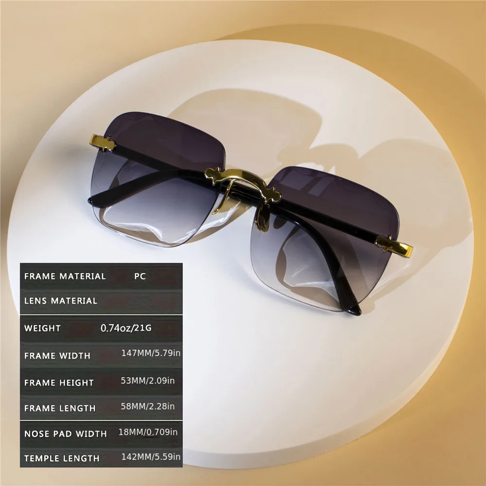 4PCS Square Rimless Sunglasses Women Luxury Brand Designer Summer Red Glasses Fashion Sun glasses For Men Shades Oculos - Image 5