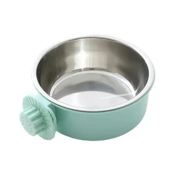 Deluxe Detachable Stainless Steel Hanging Pet Bowl - 2-in-1 Design - S (Green)