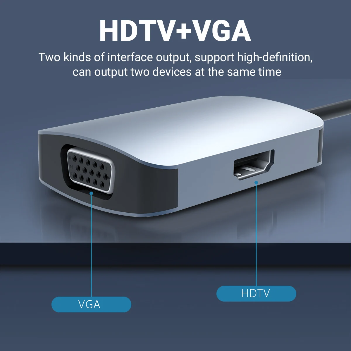 2 in 1 허브 USB to HDMI VGA 어댑터, USB 2.0 to HDMI 1080P 비디오 케이블 컨버터, 오디오 포함, PC 노트북 프로젝터 윈도우 XP용