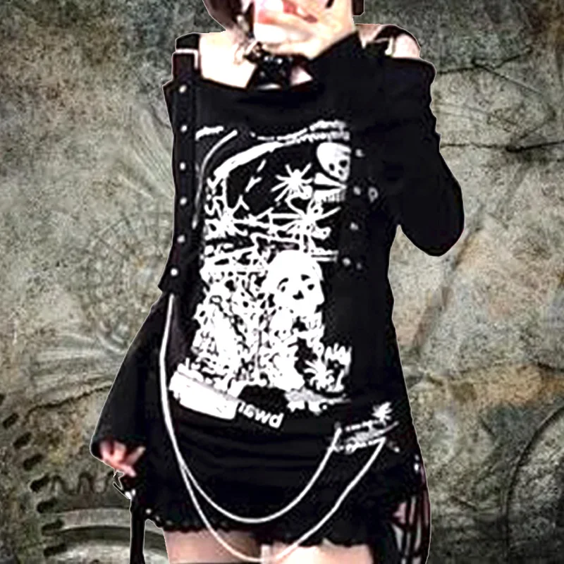 2025 Summer Y2k Punk subculture Off shoulder Top Shibuya Spicy