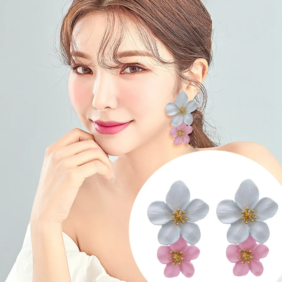 Women's korean cute flower drop earrings new design ins hot multi color dangle earring for women fashion jewelry gifts SP794