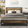Queen Bed Frame with Wood Headboard, Modern Rustic Style Platform Bed Frame Queen Size, Heavy Duty Strong Metal Slats Support 1