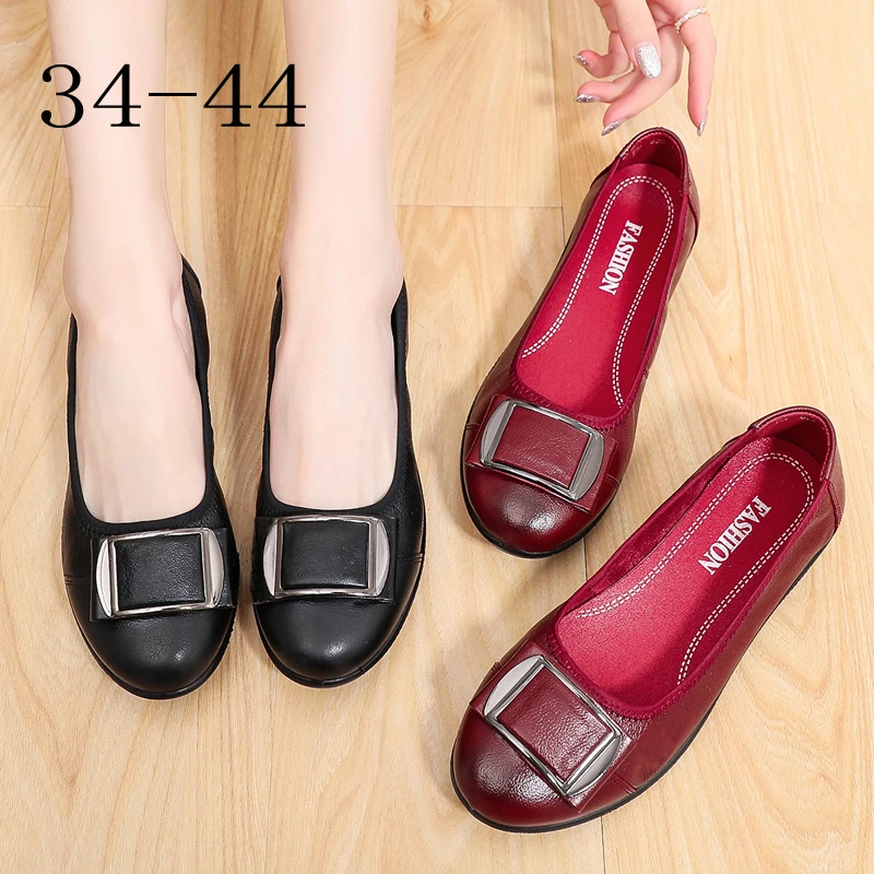 40-41-43 extra large size women's shoes leather shoes 34 shallow mouth cowhide mother shoes 42 all-match flat leather shoes wome
