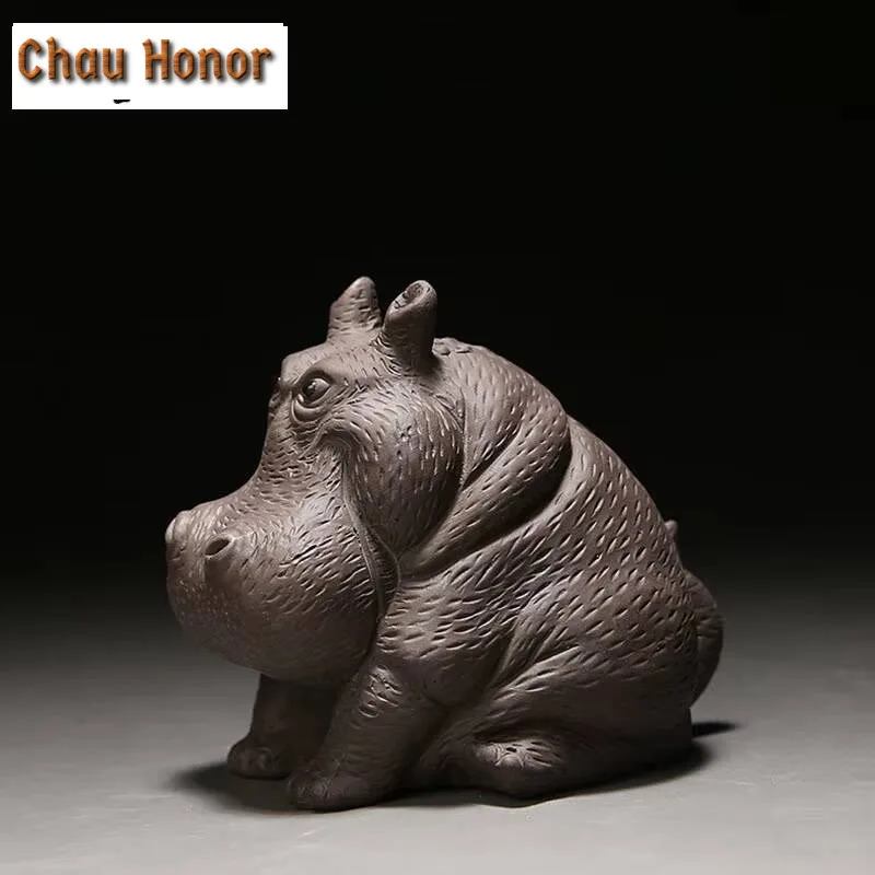 Purple Sand Hippo Tea Ornaments Decoration Handmade Foundationed Tea Table Personality Creative Fortune Tea Table Tea Pet