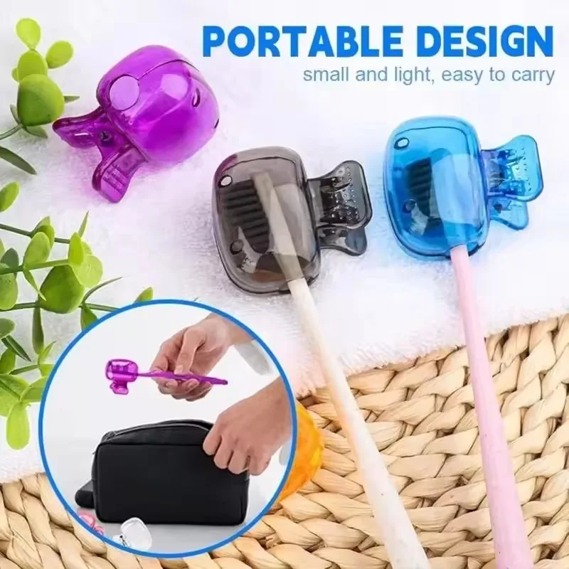 Portable Toothbrush Head Cover Clips Toothbrush Protector Cap Brush Pod Case Travel Camping Dustproof Plastic Clip Bathroom Tool