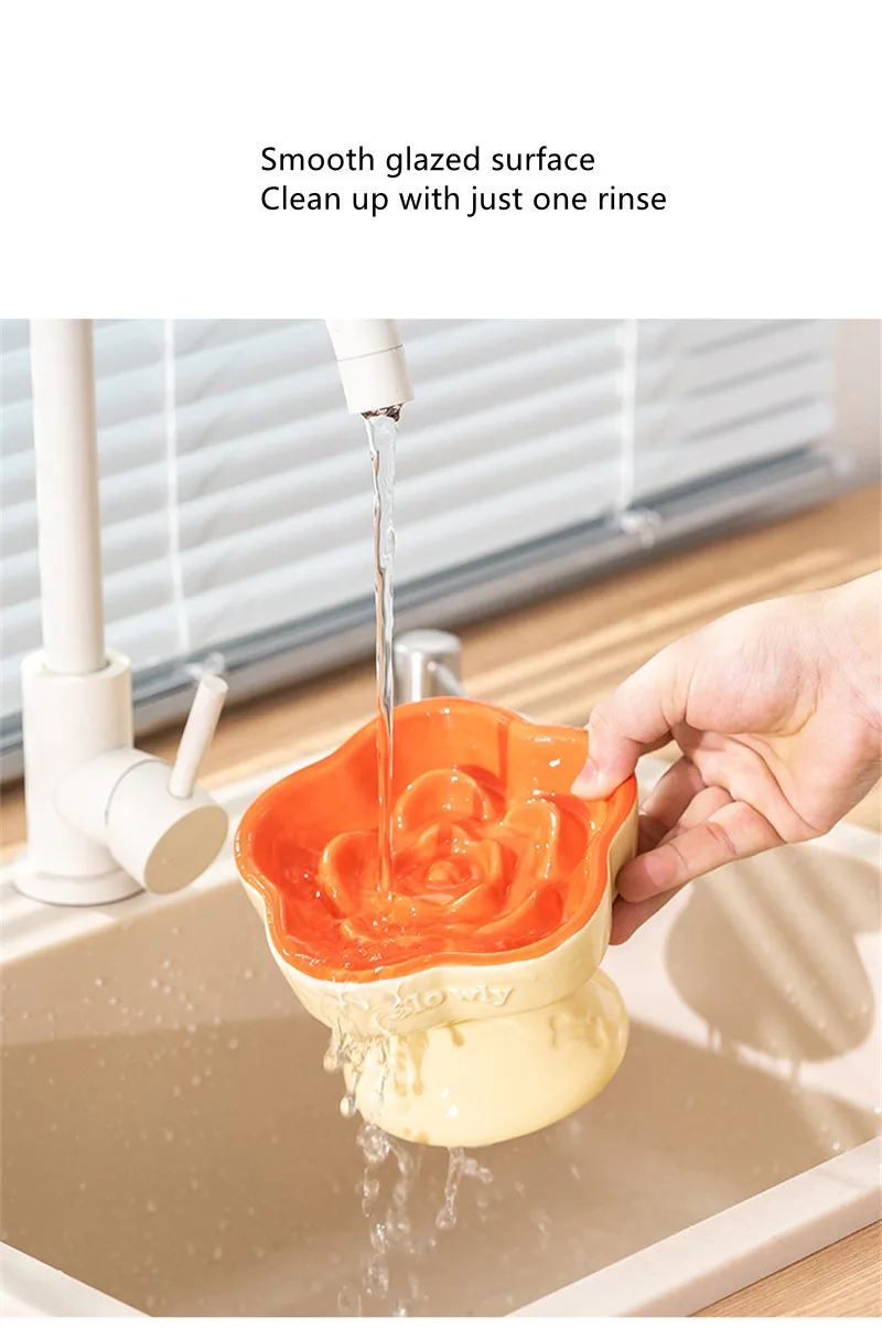 Ceramic Cat Slow Food Bowl Flower Shape Anti Slip Cute for Cats Kitten Small Dogs - PeticaDeals