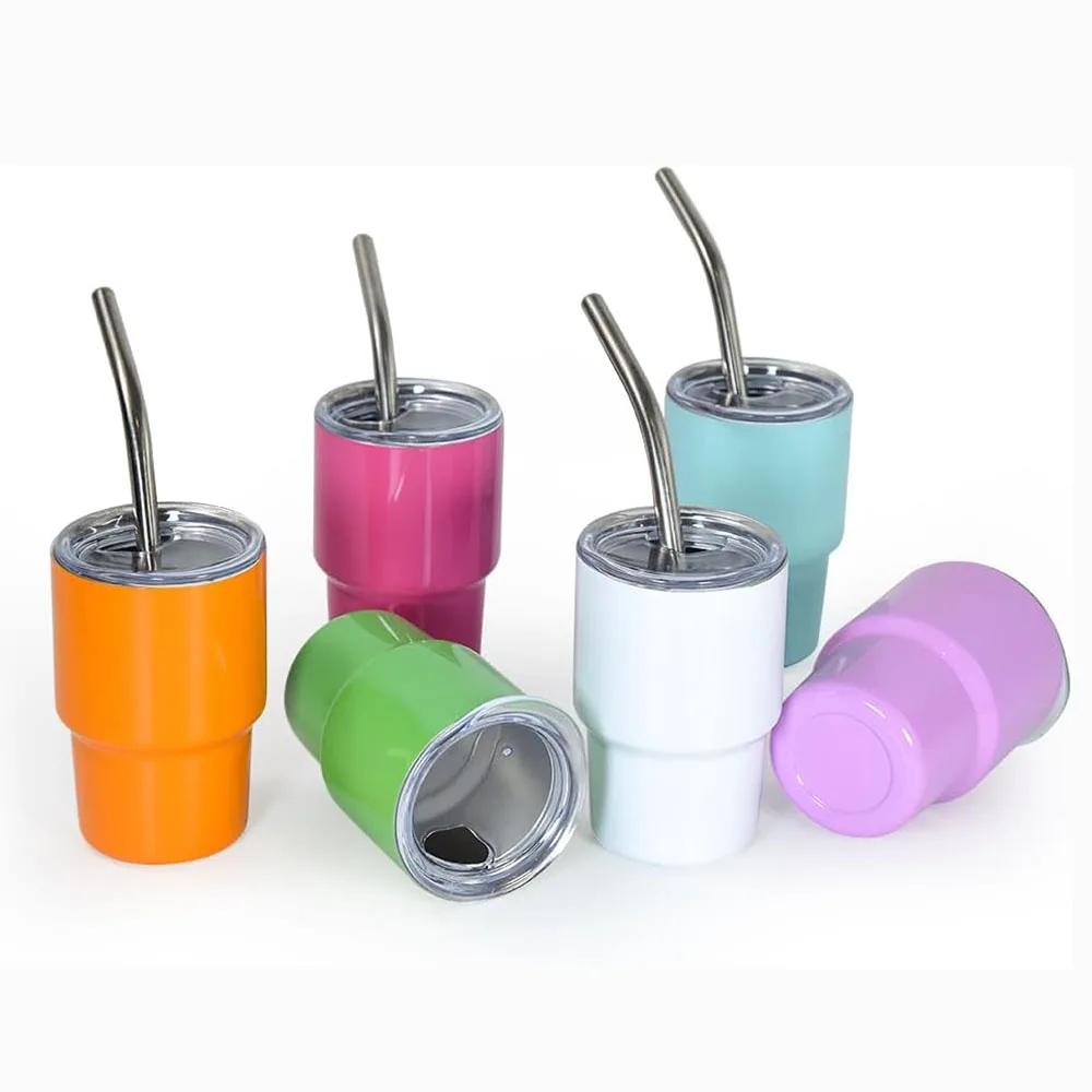 

3oz Mini Tumbler Shot Glass with Straw and Lid Colored Stainless Steel Sublimation Tumblers Double Wall Vacuum Insulated Cups