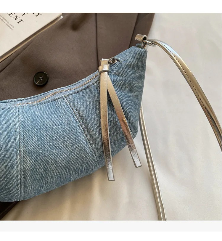 Denim for women's 2024 new fashionable casual shoulder niche trend, super hot crossbody bag, cowhide bag_senzul.com