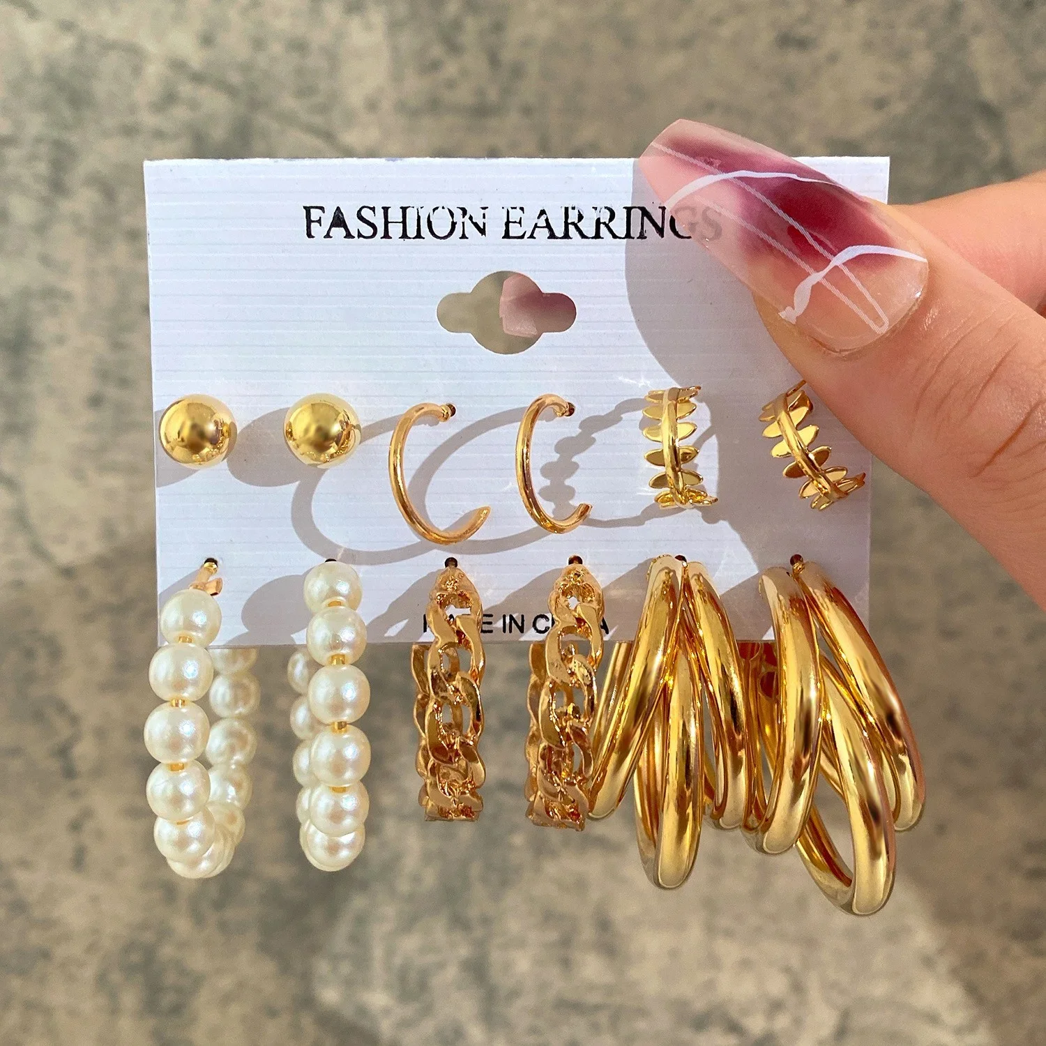 Boho Gold Color Pearl Earrings Set for Women Fashion Vintage Chunky Heart Zircon Geometric Studs Earrings Simple Jewelry Gifts