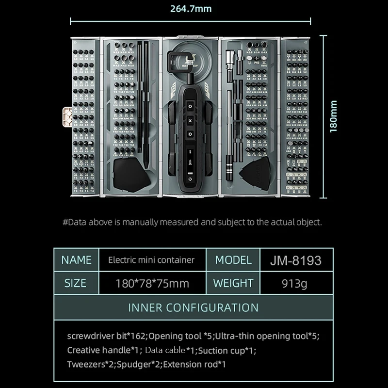 JAKEMY 180 in 1 Precision Cordless Electric Screwdriver Set Magnetic Screwdriver Electric Repair Tool for PC iPhone Glasses 2
