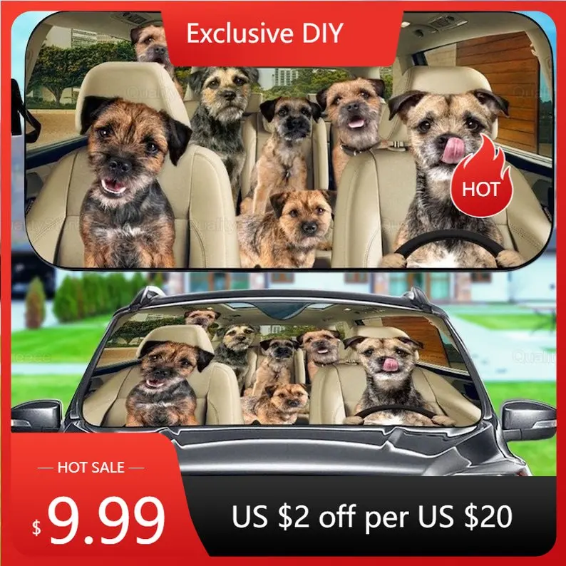 

Border Terrier Car Sunshade, Dogs Family Sunshade, Dog Car Accessories, Car Decoration, Gift Owner Dog, Border Car Windshield LN