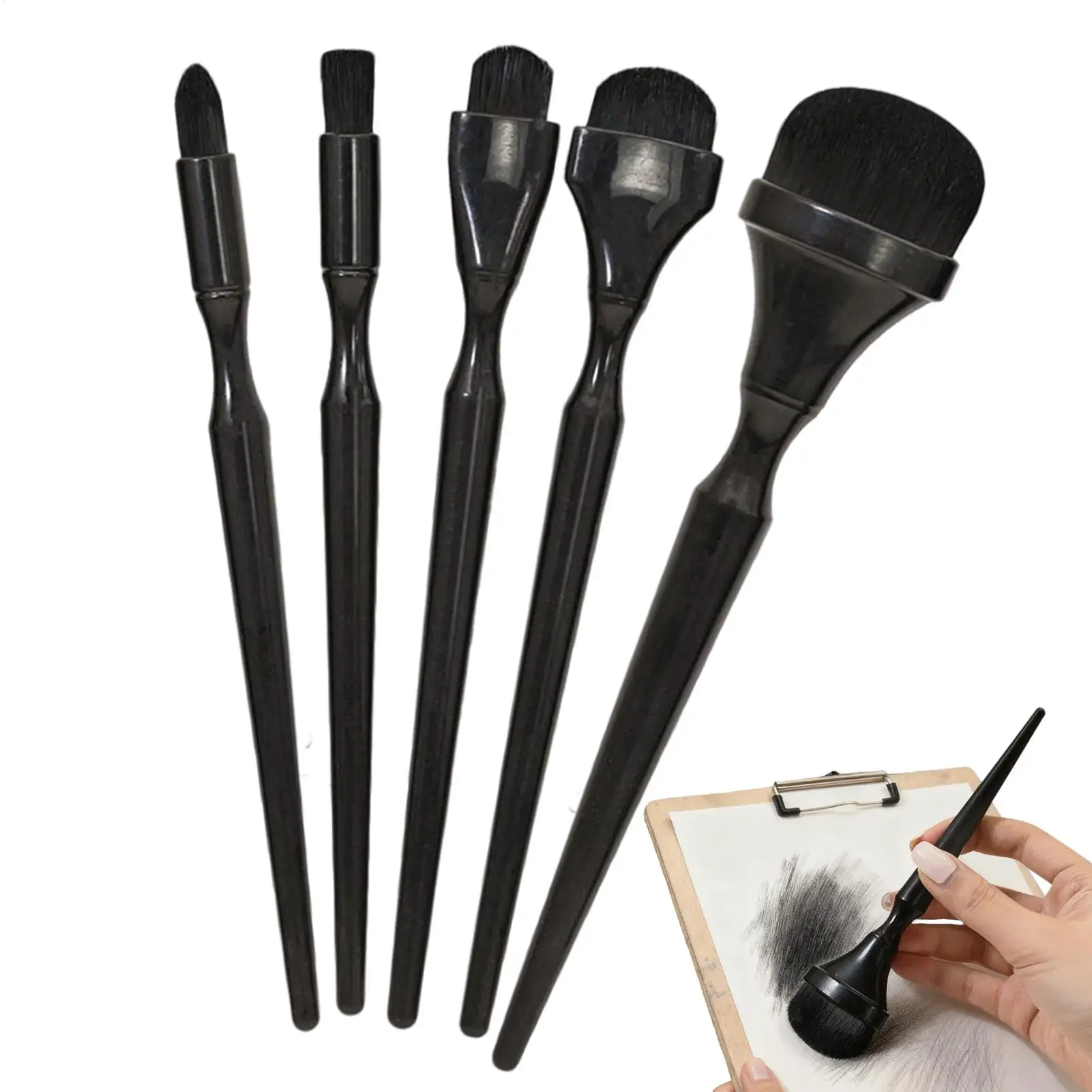 5pcs 블랙 렌더링 브러쉬 숯 블렌딩 브러쉬 DIY 스크랩북킹, 숯, 파스텔, 엠보싱용 수채화 페인트 브러쉬