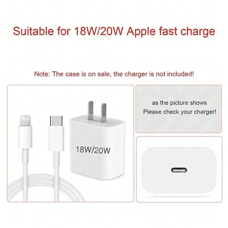 White Butterfly Case for Apple US Fast Charger Head Cover for iPhone 14 13 12 data cable Type C protection sleeve 18W 20W