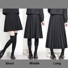 

Elastic Waist Japanese Student Girls School Uniform Solid Color JK Suit Pleated Skirt Short/Middle/Long High School Dress