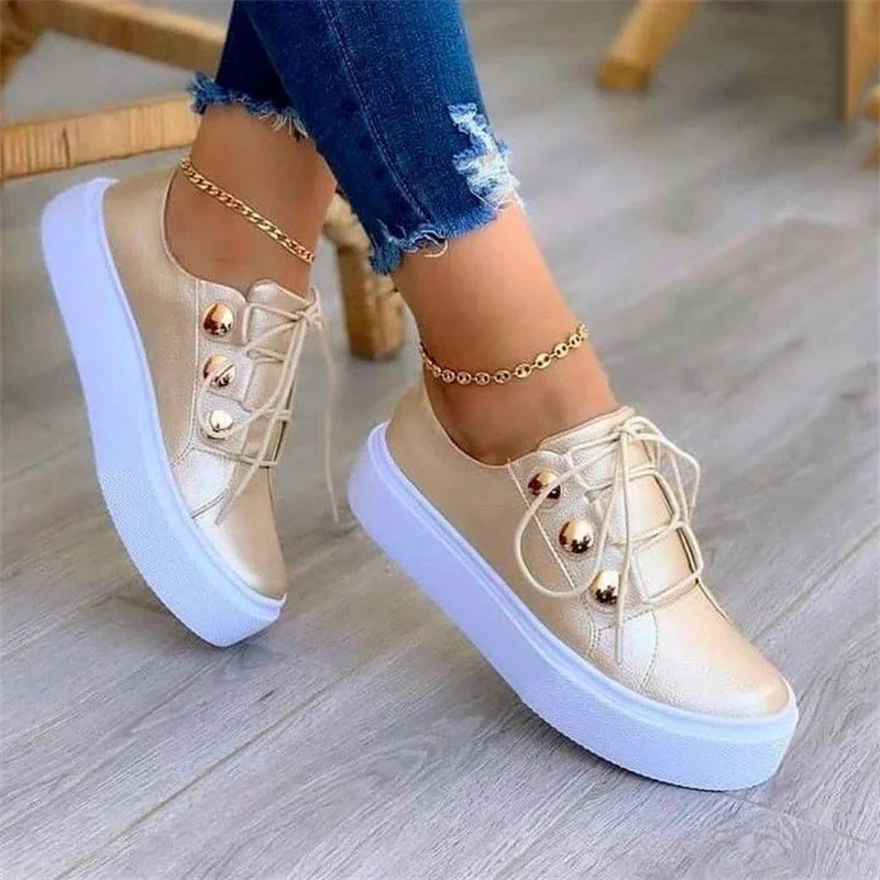 2024 Fashion Women Round Toe Platform White Shoes Plus Size 43 Casual Shoes Women Lace Up Flats Women Loafers Zapatos Mujer