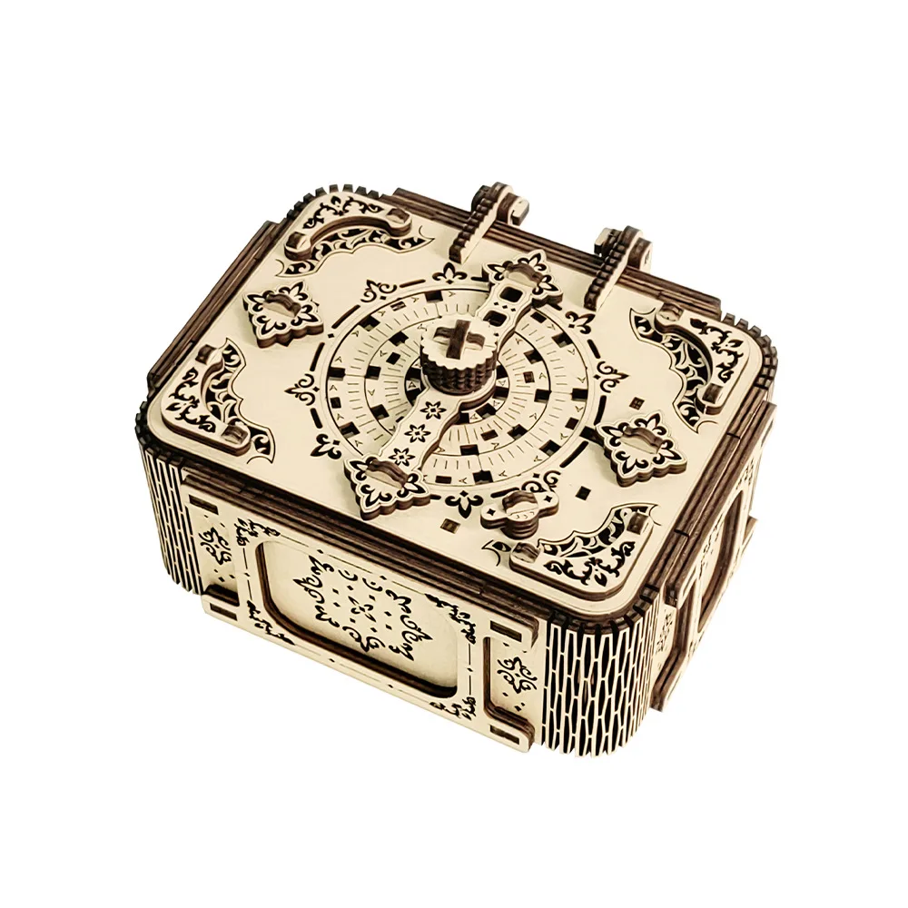 

3D Wooden Puzzle Vintage Code Music Box Model Handmade DIY Assembly Toy Jewelry Box Jigsaw Model Building Kits for Children