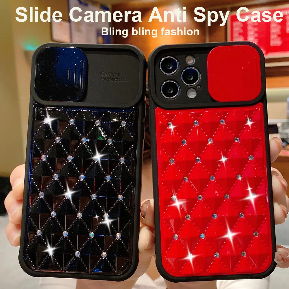 Bling bling Fashion Diamond for iPhone 13 Pro Max Phone Case Slide Camera Cover shockproof For