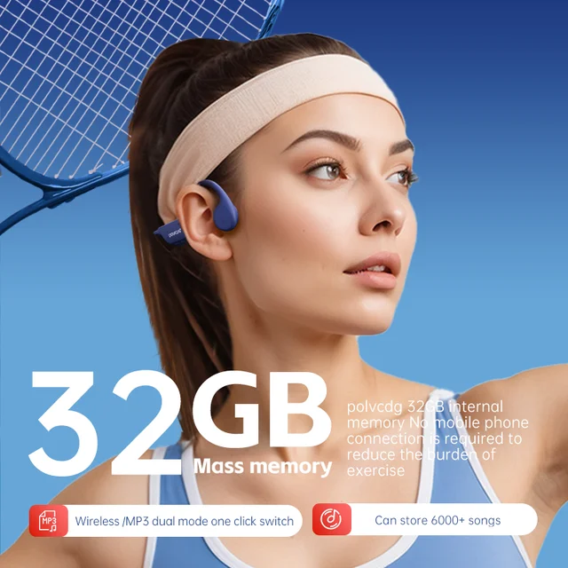 POLVCDG X7 Bone Conduction Headset IPX8 Open Headset Bluetooth 5.3 Swimming with microphone Waterproof 32GB Memory MP3 2024 new 2