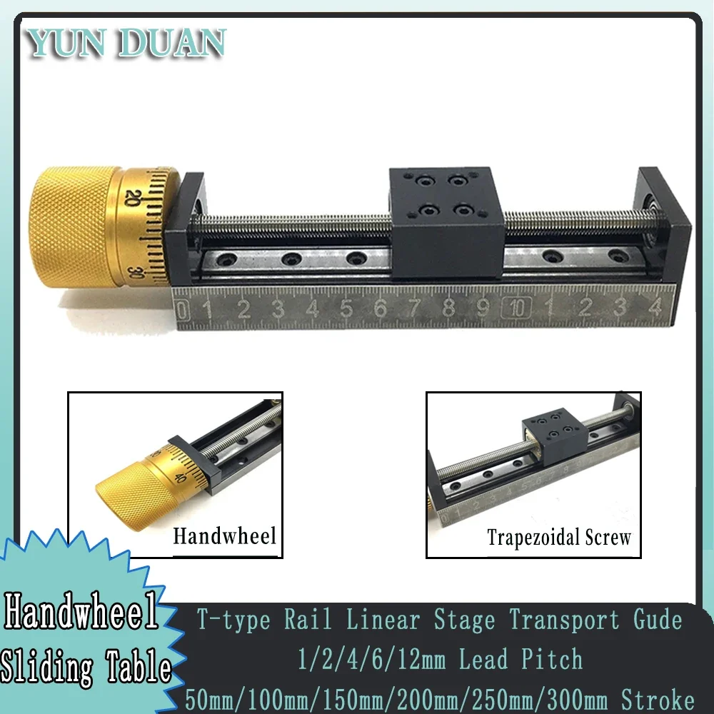 T-type Mini คู่มือตารางเลื่อน 50 ~ 300 มม.Linear Actuator 1/2/4/6/12mm Pitch Scale Handwheel Stage สําหรับ CNC 3D เครื่องพิมพ์ 1