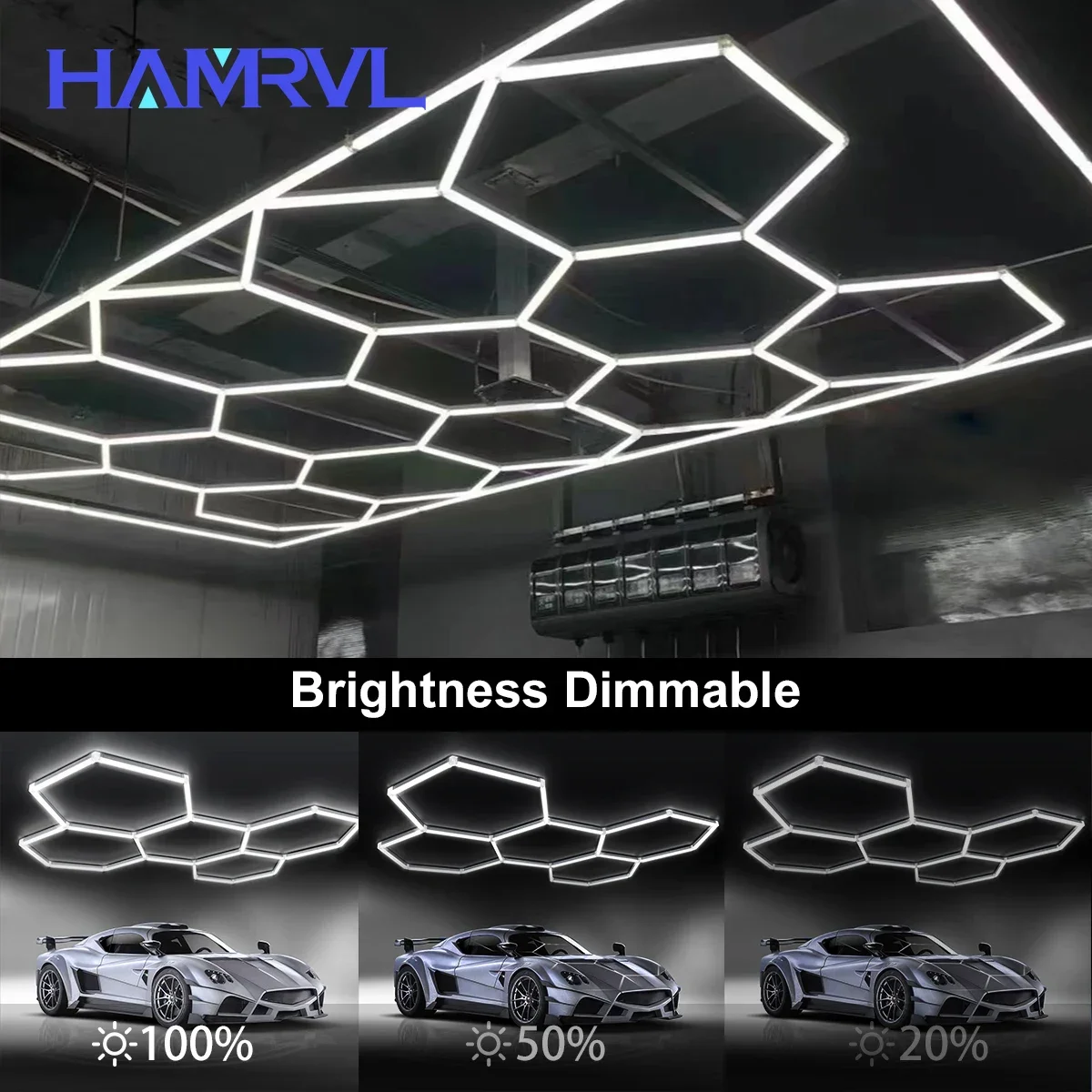 六角形フレーム付き調光可能LEDガレージライト,ハニカムディテール