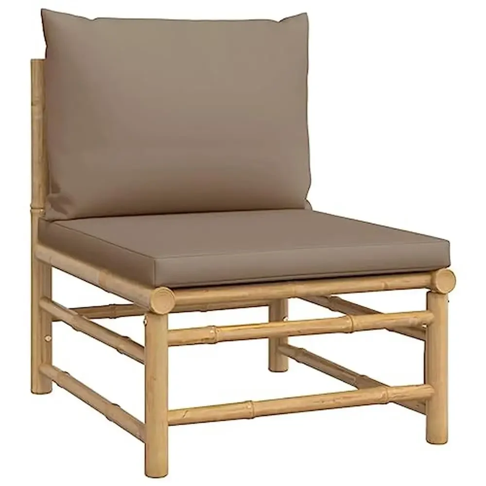 6 Piece Bamboo Outdoor Sectional Sofa Set Modular Design with Taupe Cushions Patio Garden Deck Lounge Area Ultimate Comfort and 4
