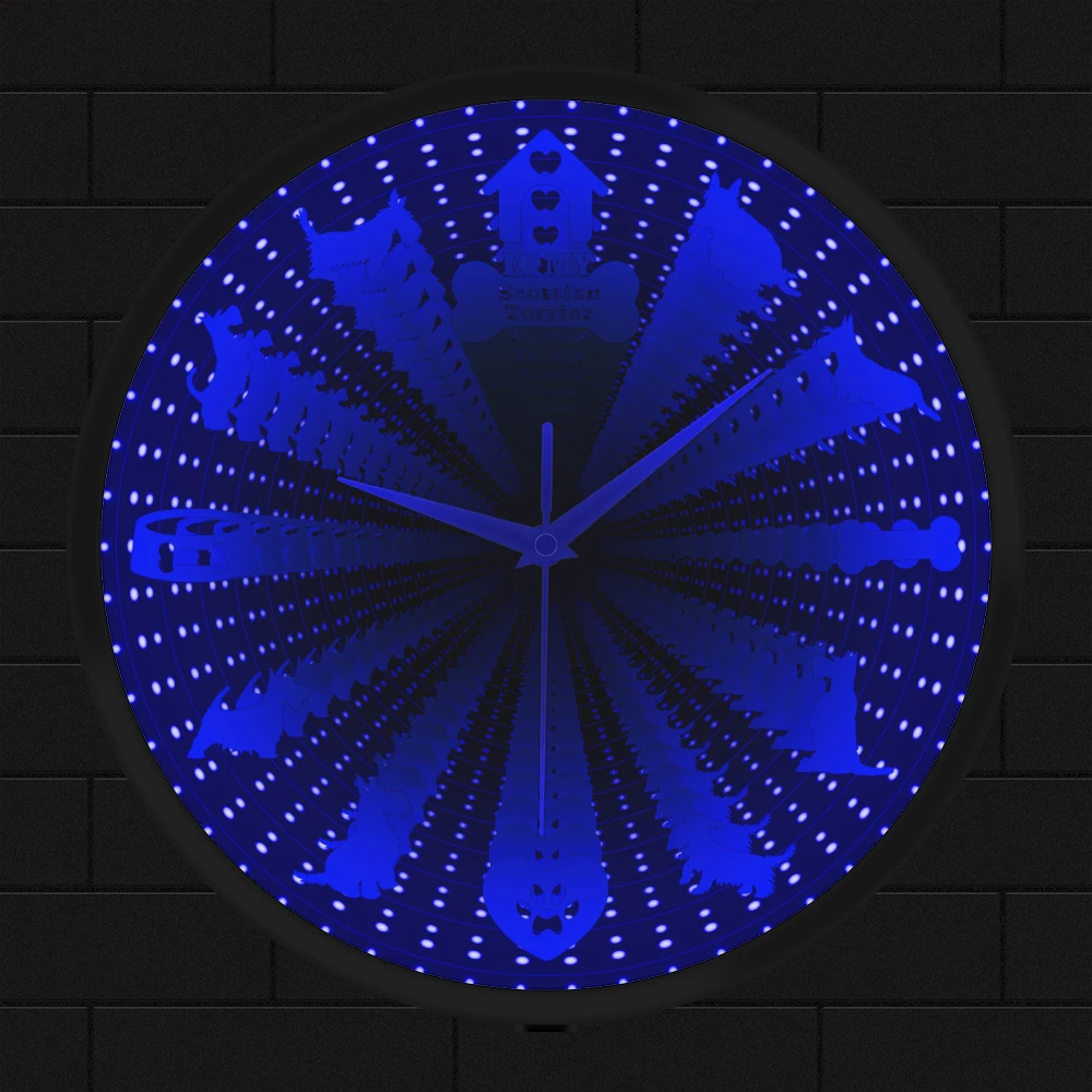 

Scottish Terrier Infinity Mirror LED Lighted Clock For Bedroom Aberdeen Terrier Scottie Home Decor Nightlight Clock Glow In Dark