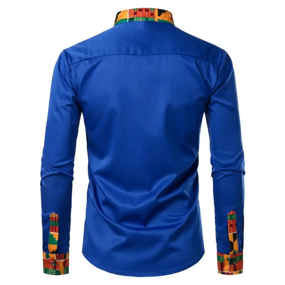 

Casual Men Shirt Men Shirt Stylish Men's Slim Fit Stand Collar Long Sleeve Shirt with Print Contrast Color for Office for A