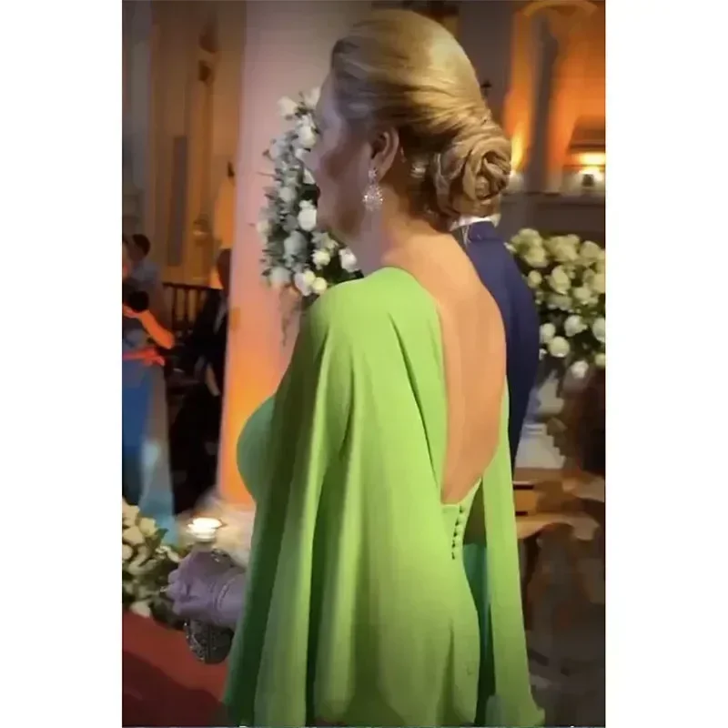 Elegant Green Chiffon Mother Of The Bride Dresses Evening Party Gowns Backless Wedding Guest Formal Ocn Prom Dress mother bride dresses women party dresses
