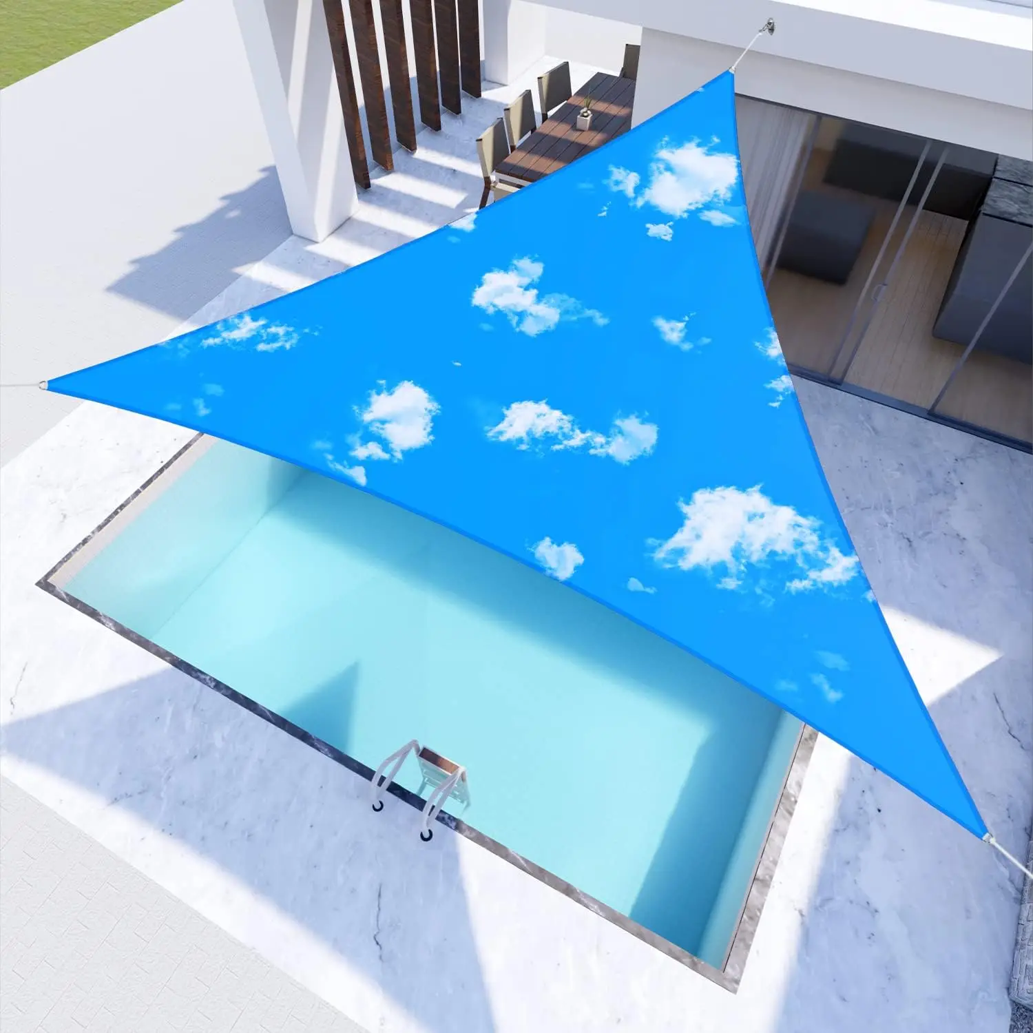 Waterproof 14' x 14'x14' Triangle Sun Shade Sail Canopy Cover UV Blockage for Pergola Patio Deck Balcony Yard Outdoor (Sky Blue)