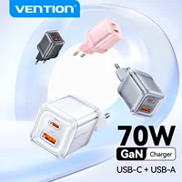 Vention 70W GaN Charger USB Type C Charger PD QC PPS Portable Fast Charge For iPhone 17 16 15 14 Pro Max Samsung Laptop Charger
