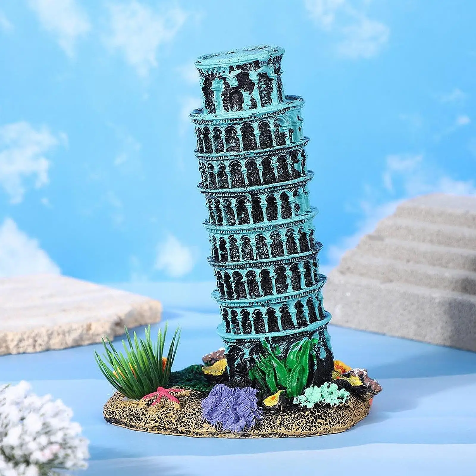 Aquarium Landscape Ornament, Leaning Tower of Model Collectible Toy Fish Tank Adornment Resin for DIY Crafts Home Ornament