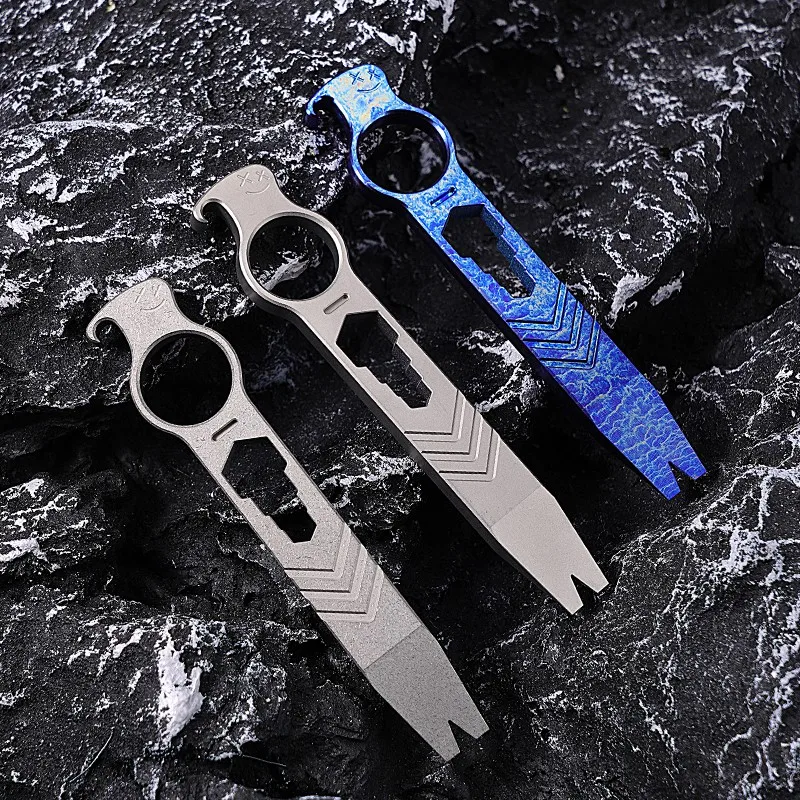 

Titanium Alloy Crowbar with Neck Chain Multifunction Bottle Opener Wrench Outdoor Survival Tools EDC Camping Gear Gift for Men