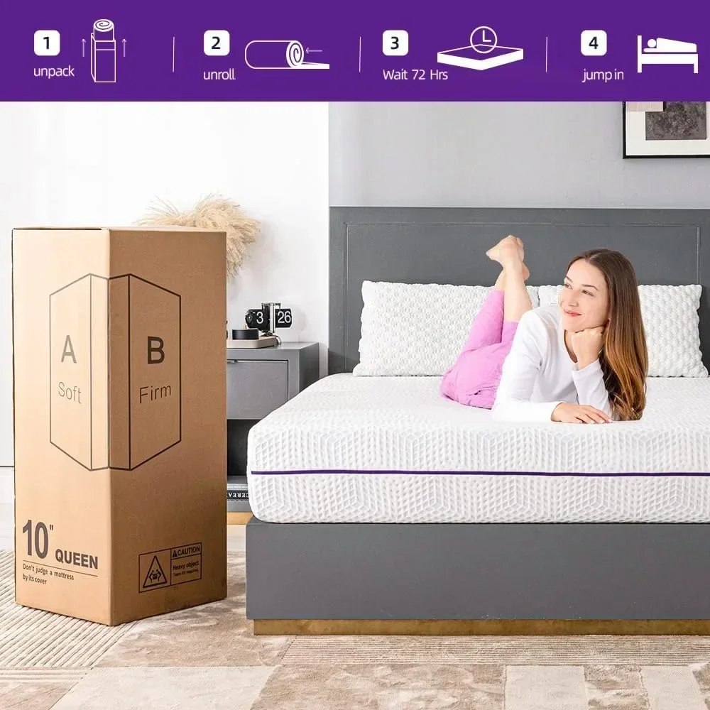 Lavender Soft & Firm Double Sided Flippable Mattress 12 Inch Mattress,Gel Infused Memory Foam Mattress,Bamboo Charcoal 5
