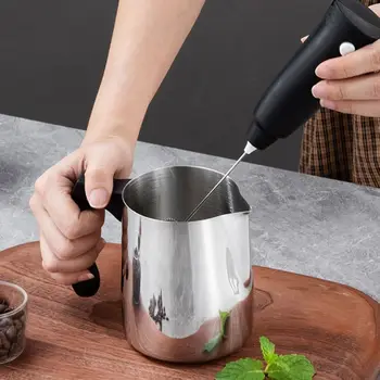 Stainless Steel Milk Frother Jug Pointed Diversion Port Anti-scalding Handle Latte Coffee Cup with Scale 350/600/1000ML 1