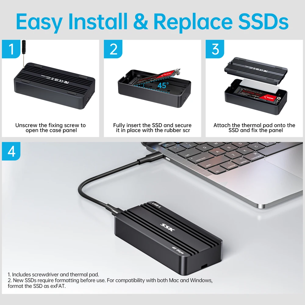 SSK 40Gbps SSD Case USB 4.0 M.2 NVMe SSD Enclosure Type-C External Case Compatible Thunderbolt 4 Support UASP TRIM for PC Laptop