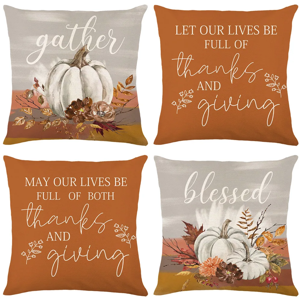 

2023 New Autumn Limit Decorative Pillow Cover 18x18 In Linen Throw Pumpkin Flower Print Decorations Cushion Cover for Bed Room