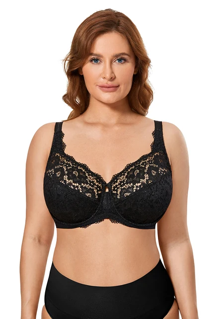 427 Women's Plus Size Full Coverage Sexy Lace Unpadded Underwire Bras  Minimizer Everyday Bra Black - Black / 32DDD