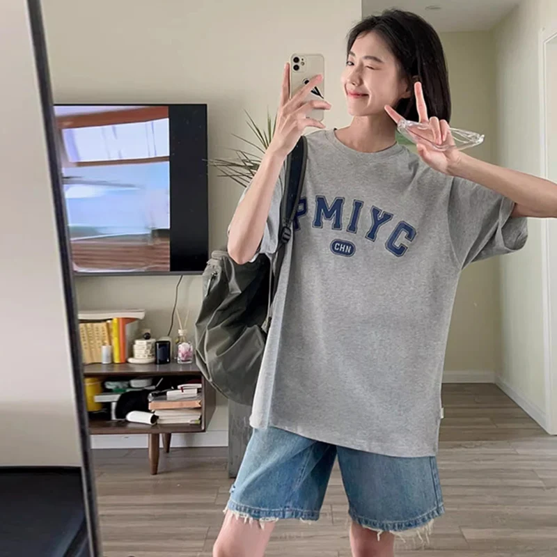 V79565 임신 바지 얇은 플러스 사이즈 느슨한 넓은 다리 데님 구멍 여름 슬림 캐주얼 출산 청바지 반바지 출산 바지