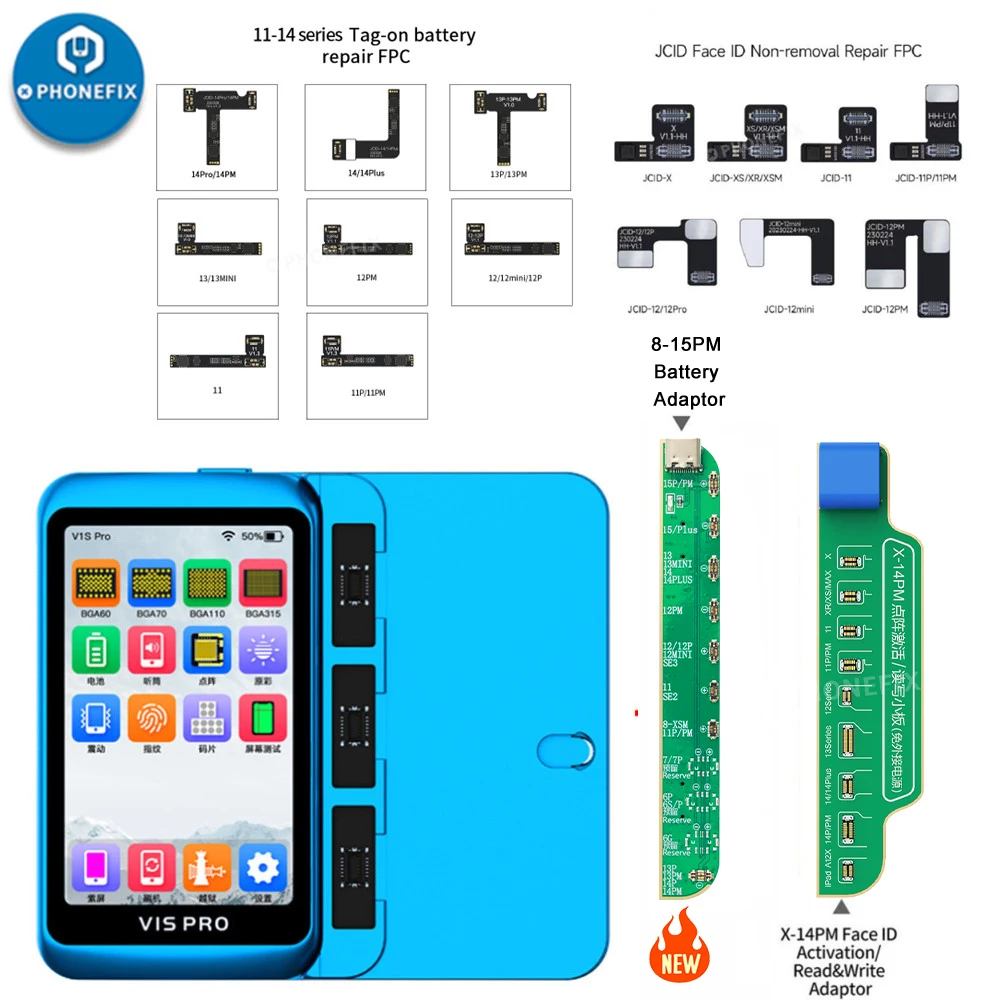 

JC V1S Pro Battery Repair Flex Cable JC Non-removal Face ID FPC for iPhone X -14PM Face ID Issues Battery Warning Health Repair